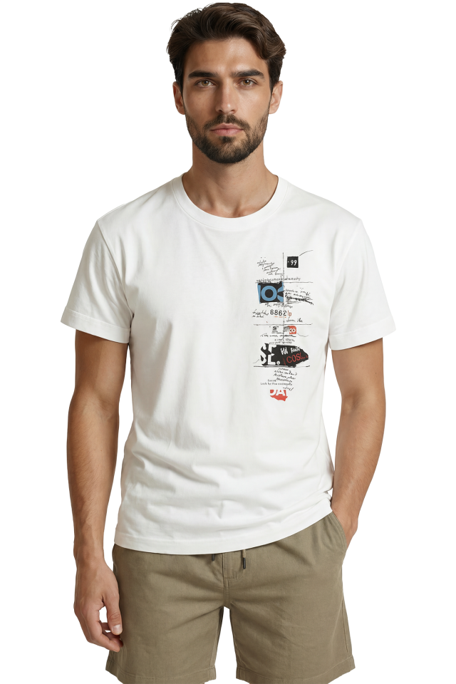 Soyut Tipografik ve Kolaj Efektli Modern Grunge Tasarım Premium Erkek Tişört
