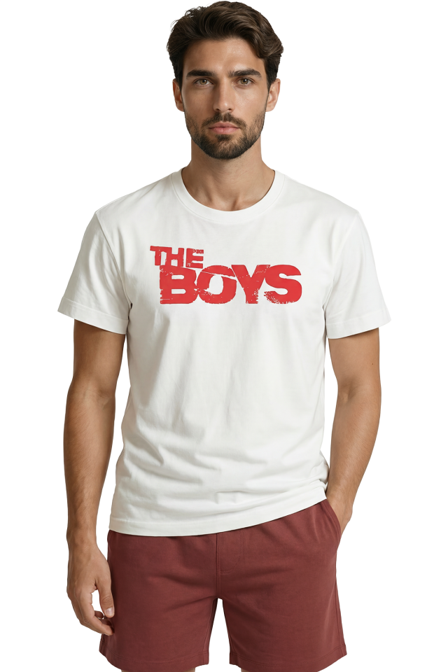 ''The Boys'' Dizi Logolu Kırmızı Grunge Efektli Tasarım Premium Erkek Tişört