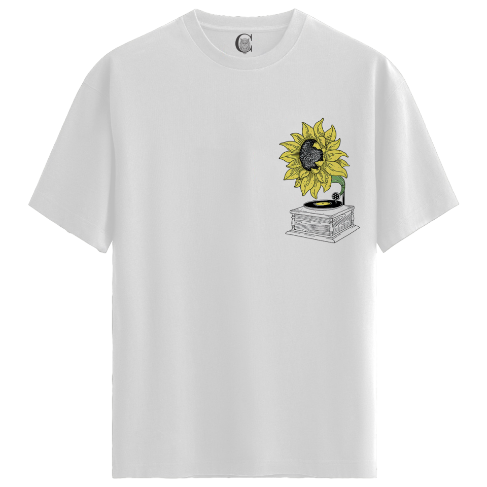 Sunflower Vinyl - %100 Pamuklu Erkek Beyaz Tişört - Premium Quality