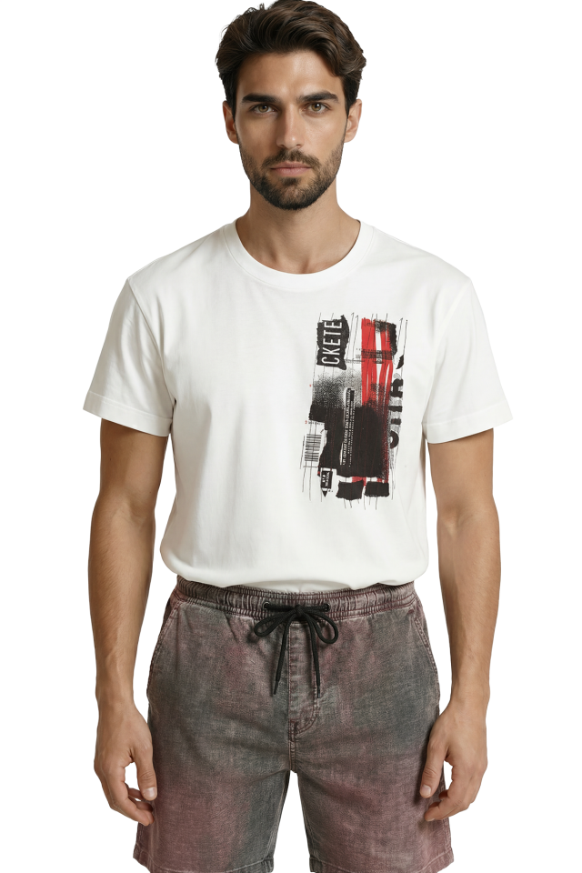 Soyut Kırmızı Siyah Grunge Temalı Modern Sanat Baskılı Premium Erkek Tişört