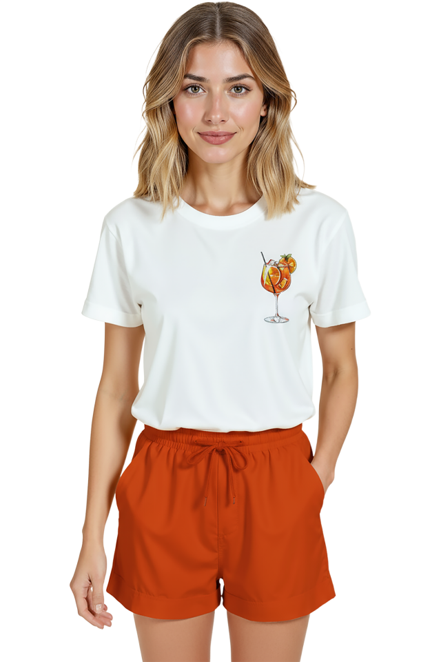 Kadın Beyaz Relaxed Fit %100 Pamuk Tişört – Cocktails Vintage Kokteyl Minyatür Baskılı