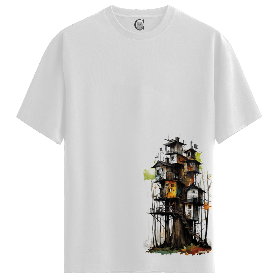 Treehouse Haven - %100 Pamuklu Erkek Beyaz Tişört - Premium Quality