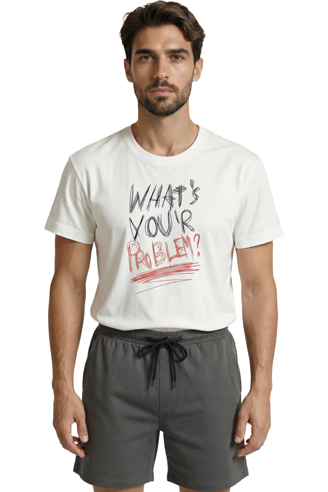 ''What's Your Problem?'' Sloganlı Tipografi Baskılı Premium Erkek Tişört