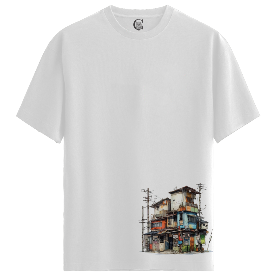 Urban Patchwork - %100 Pamuklu Erkek Beyaz Tişört - Premium Quality