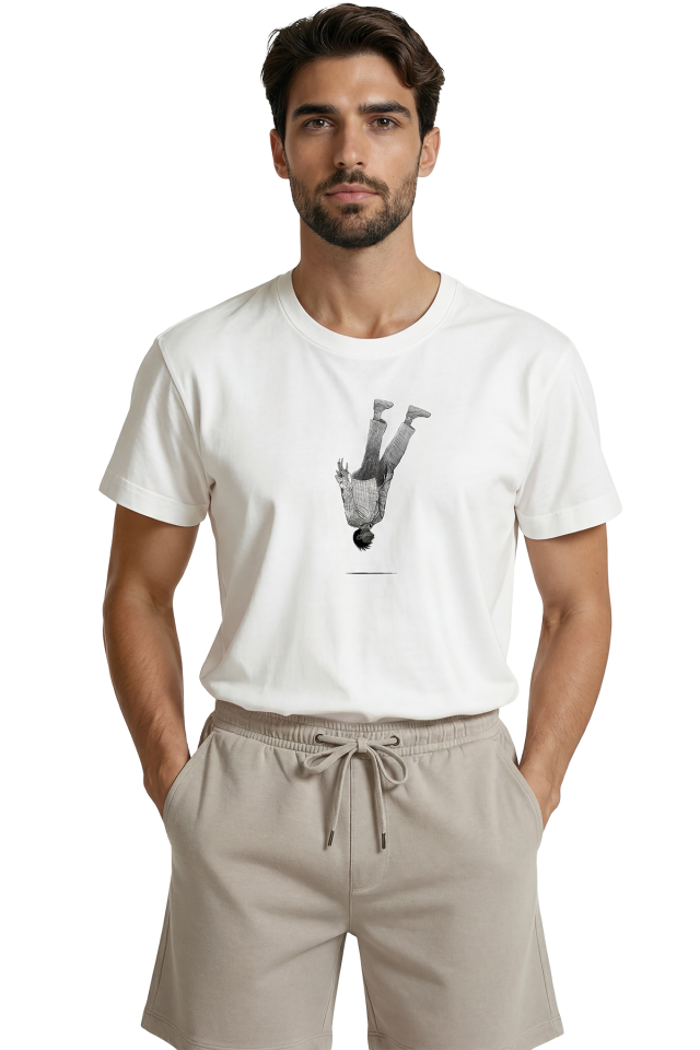 Sürrealist Düşen Adam Figürü Eskiz Baskılı Minimalist Tasarım Premium Erkek Tişört