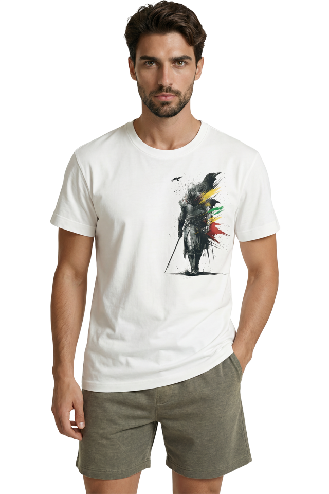 Zırhlı Şövalye ve Kuzgunlar Sanatsal Eskiz Baskılı Premium Erkek Tişört