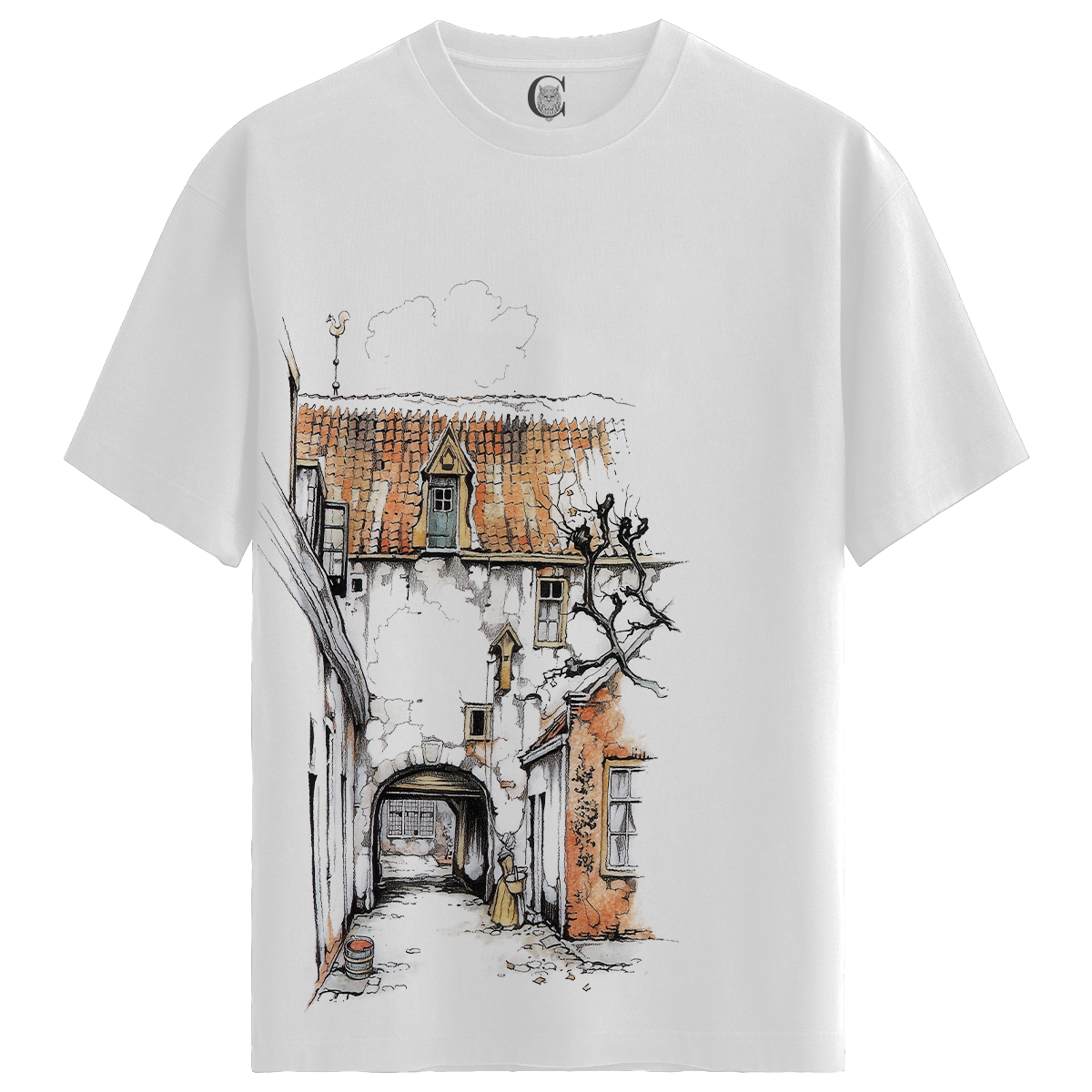 Vintage Alley - %100 Pamuklu Erkek Beyaz Tişört - Premium Quality