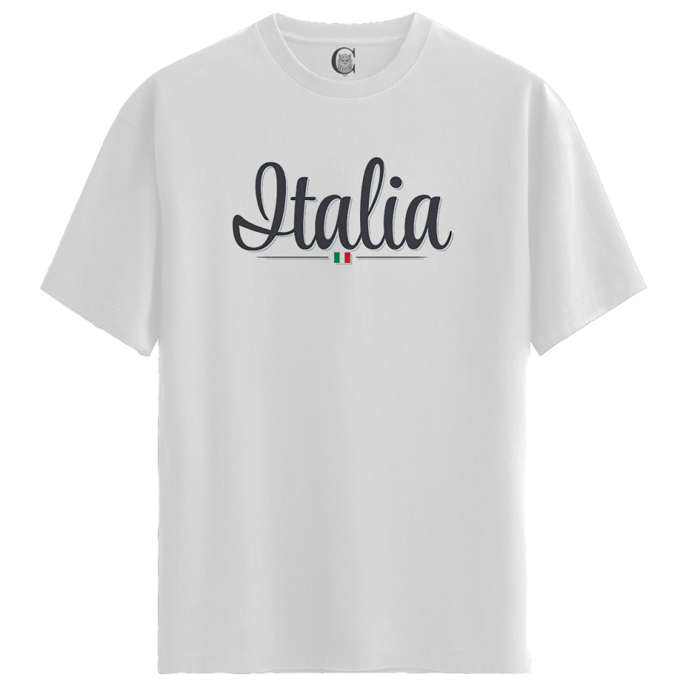 Italia Logo - %100 Pamuklu Erkek Beyaz Tişört - Premium Quality