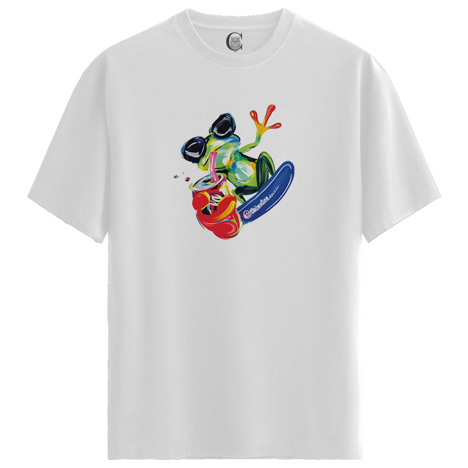 Funky Frog - %100 Pamuklu Kadın Beyaz Tişört - Premium Quality