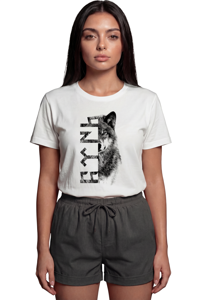 ''Göktürkçe Türk'' Yazılı ve Bozkurt Figürlü Baskılı %100 Pamuk Rahat Kesim Premium Kadın Tişört