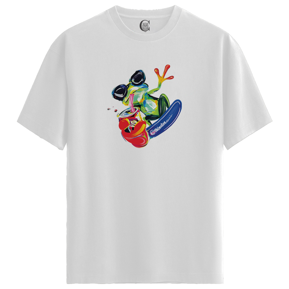 Funky Frog - %100 Pamuklu Erkek Beyaz Tişört - Premium Quality