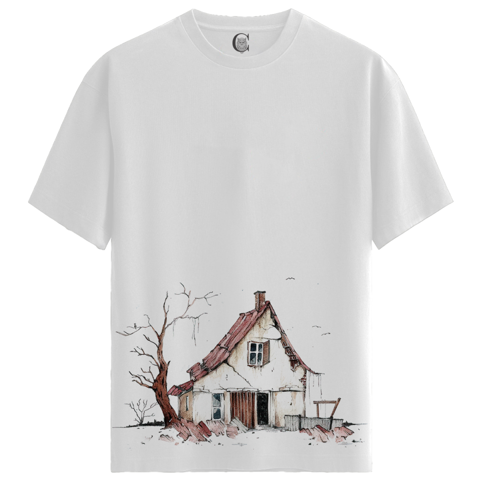 Abandoned House - %100 Pamuklu Kadın Beyaz Tişört - Premium Quality