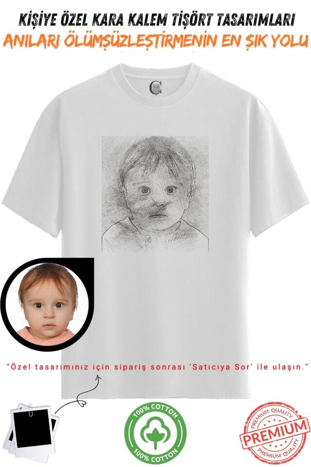 Kişiye Özel Karakalem Tişört | Fotoğraftan Baskı | Aile Evcil Hayvan Tasarım | %100 Pamuk Unisex v5