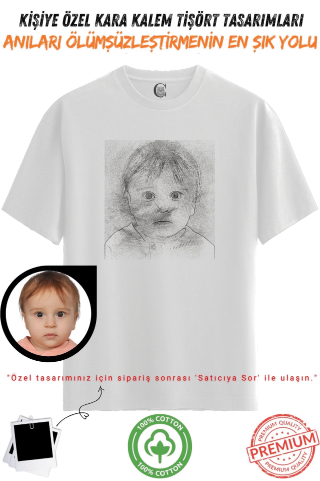 Kişiye Özel Karakalem Tişört | Fotoğraftan Baskı | Aile Evcil Hayvan Tasarım | %100 Pamuk Unisex v5