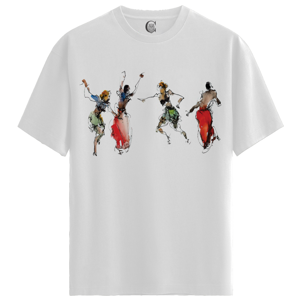 Abstract Dancers - %100 Pamuklu Kadın Beyaz Tişört - Premium Quality