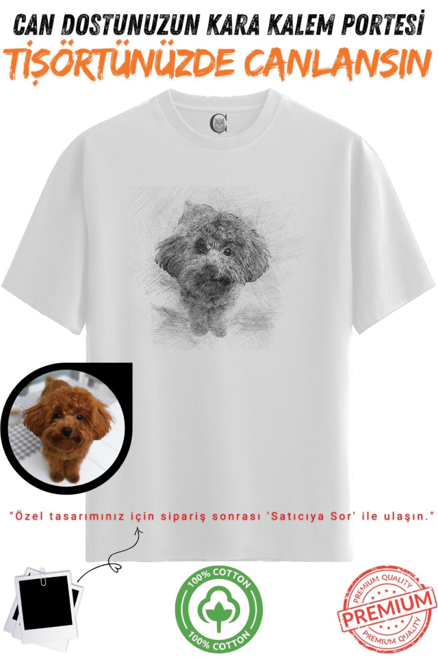 Kişiye Özel Karakalem Tişört | Fotoğraftan Baskı | Aile Evcil Hayvan Tasarım | %100 Pamuk Unisex v6
