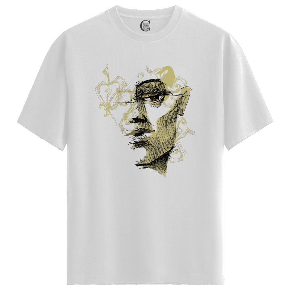 Abstract Face - %100 Pamuklu Kadın Beyaz Tişört - Premium Quality