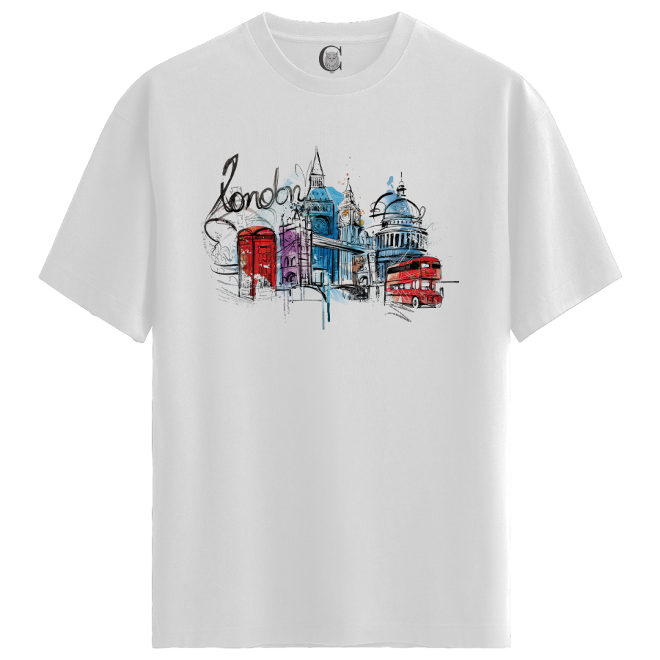London - %100 Pamuklu Erkek Beyaz Tişört - Premium Quality