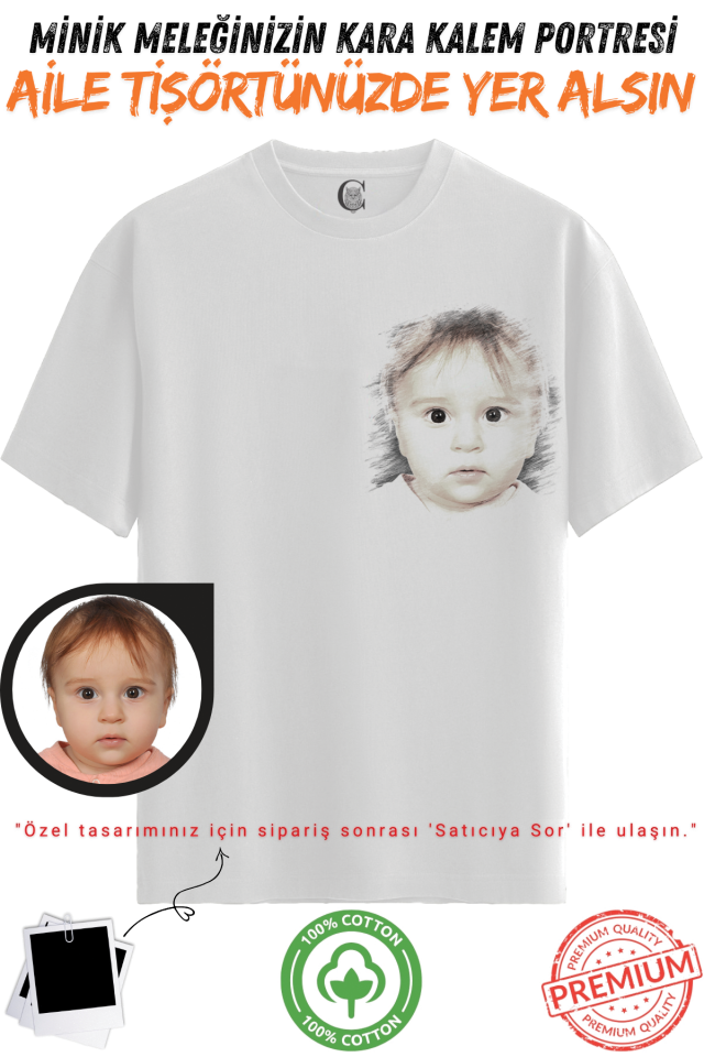 Kişiye Özel Karakalem Tişört | Fotoğraftan Baskı | Aile Evcil Hayvan Tasarım | %100 Pamuk Unisex v10