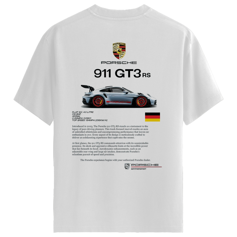 Porsche GT3 RS v2 – %100 Pamuklu Erkek Beyaz Tişört – Premium Quality