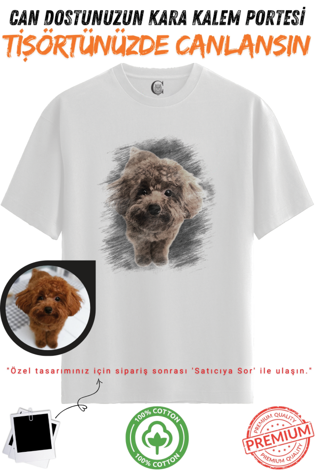 Kişiye Özel Karakalem Tişört | Fotoğraftan Baskı | Aile Evcil Hayvan Tasarım | %100 Pamuk Unisex v12
