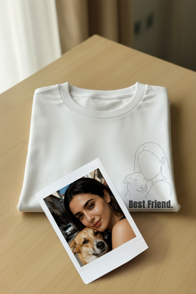 Çizgisel Kişiye Özel Fotoğraf Çizim Baskılı T-Shirt