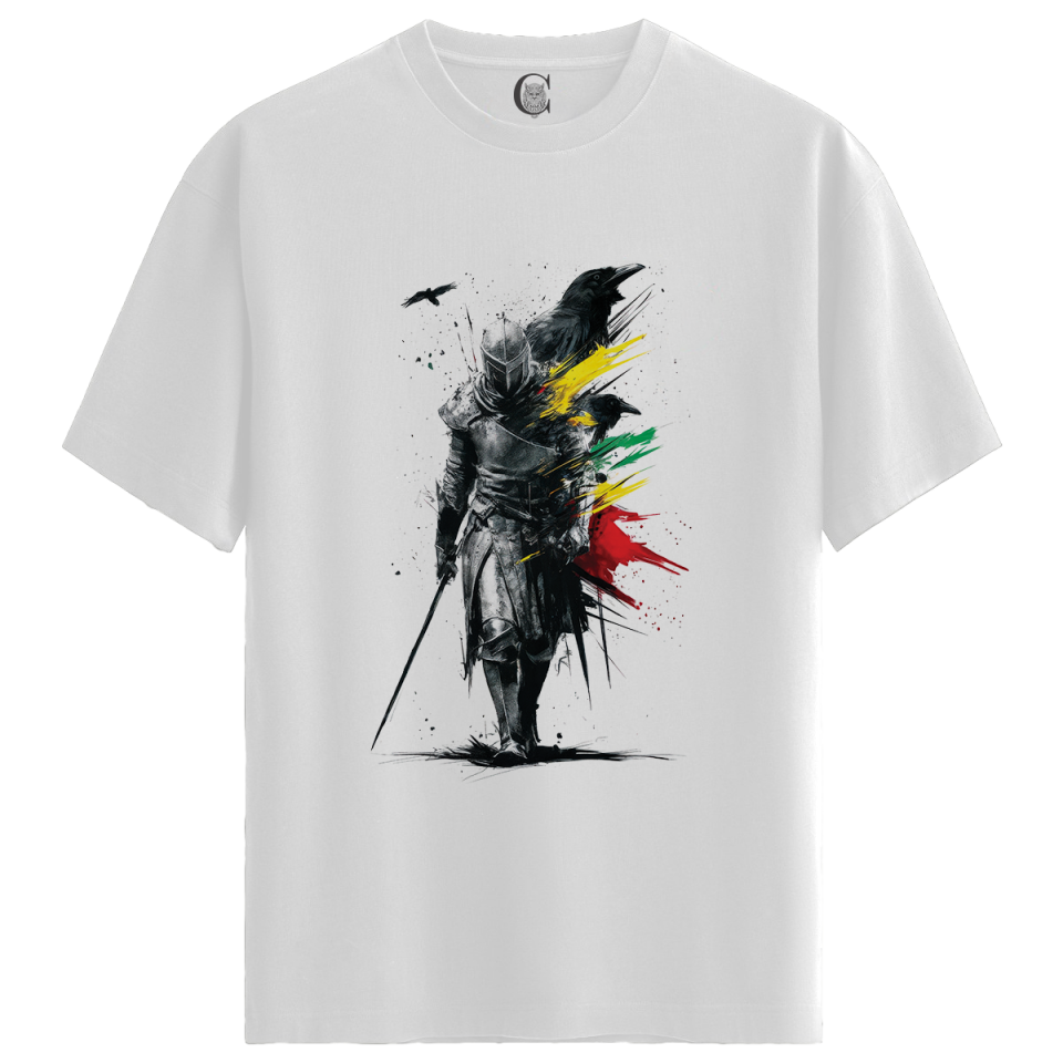 Raven Knight - %100 Pamuklu Erkek Beyaz Tişört - Premium Quality