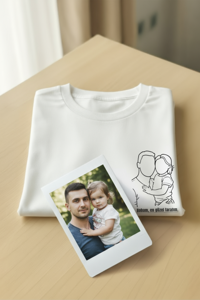 Çizgisel Kişiye Özel Fotoğraf Çizim Baskılı T-Shirt